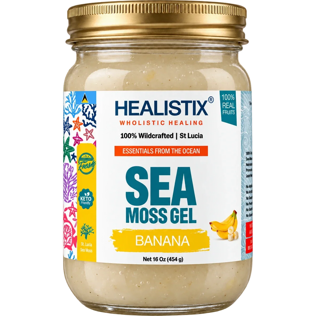 Healistix Banana sea moss gel in its 16 oz jar