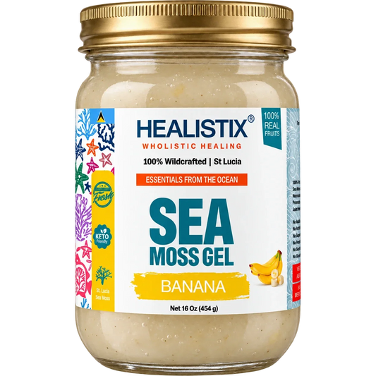 Healistix Banana sea moss gel in its 16 oz jar