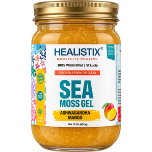 Healistix Ashwagandha Mango sea moss gel — current 16 oz jar