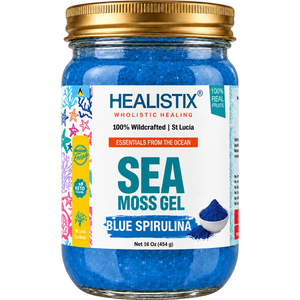 Healistix Blue Spirulina sea moss gel — current 16 oz jar