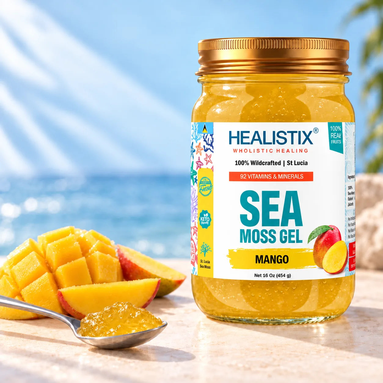 Healistix Mango sea moss gel with fresh fruit