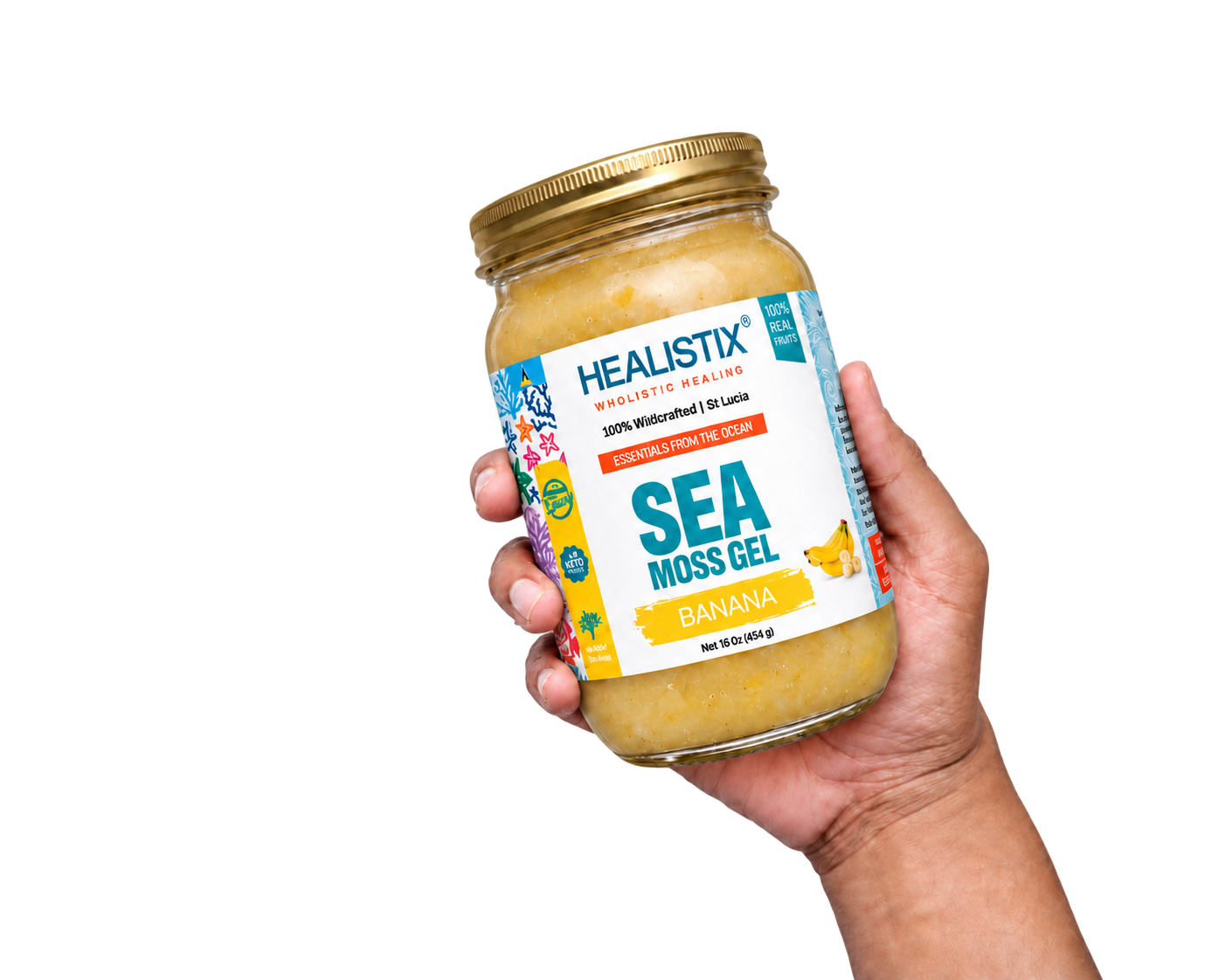 Hand holding Healistix Banana sea moss gel