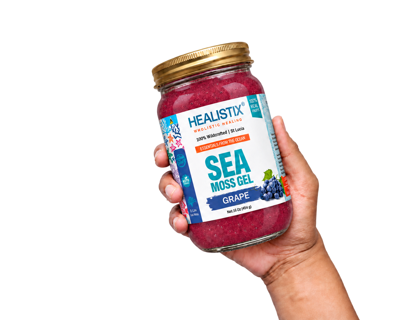 Hand holding Healistix Grape sea moss gel