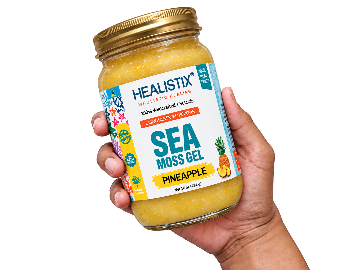 Hand holding Healistix Pineapple sea moss gel