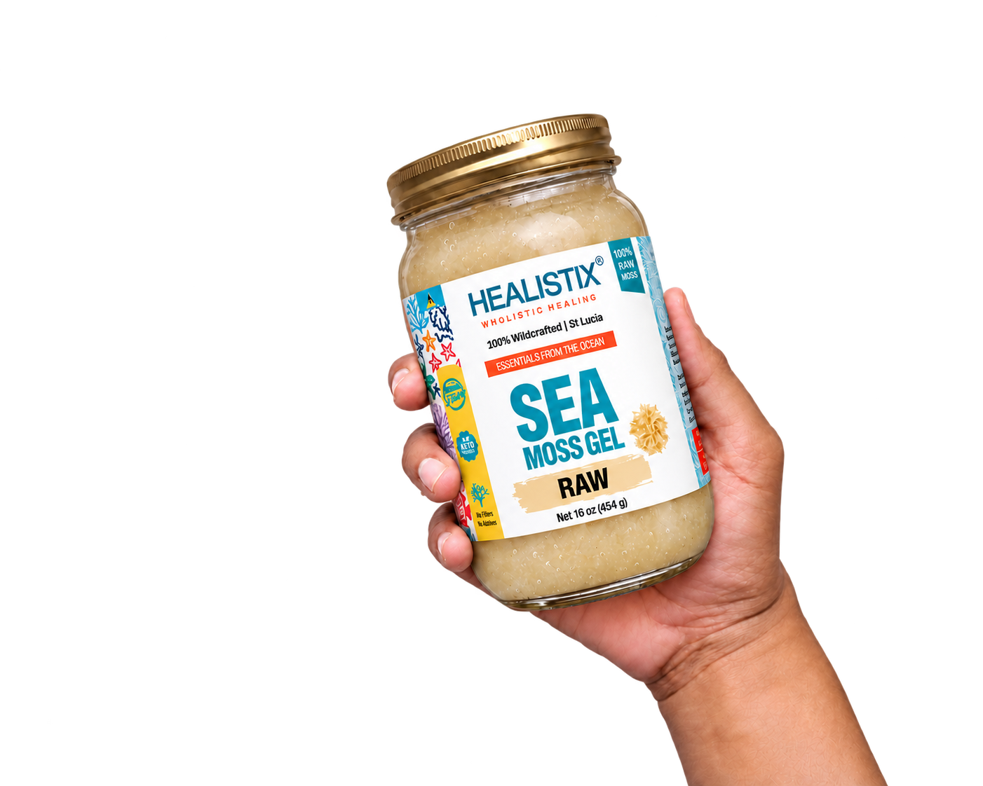 Hand holding Healistix Raw sea moss gel