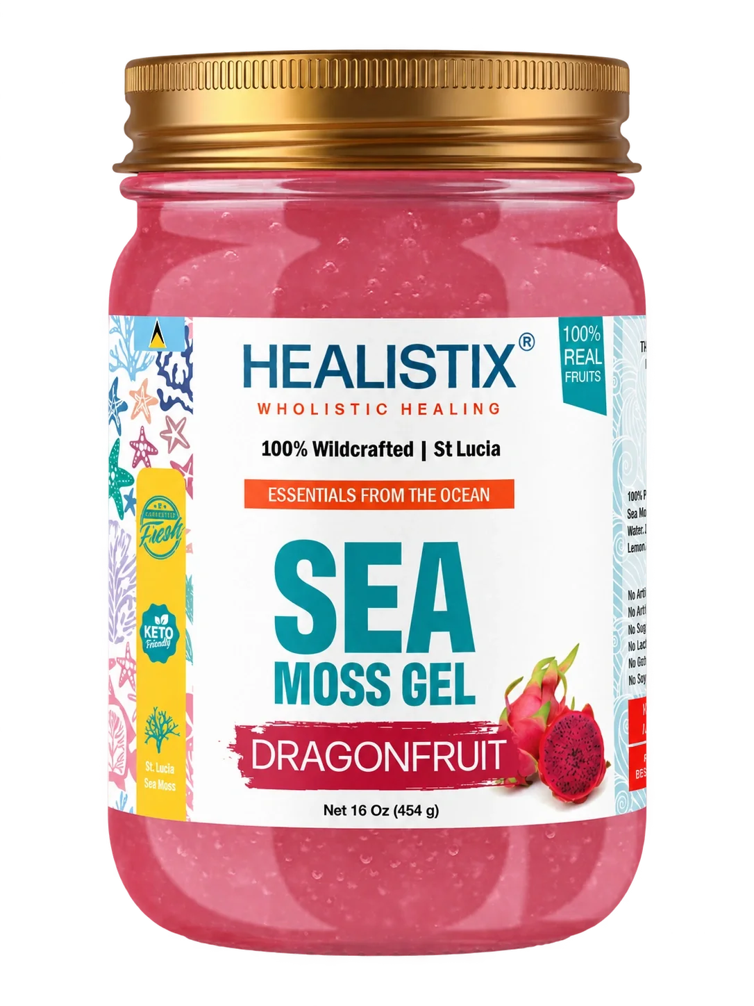 Dragonfruit sea moss gel — original front package artwork; enlarge to read