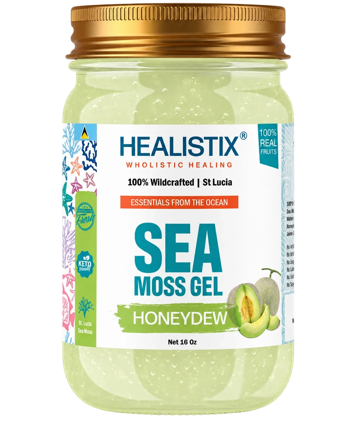 Honeydew sea moss gel — original front package artwork; enlarge to read