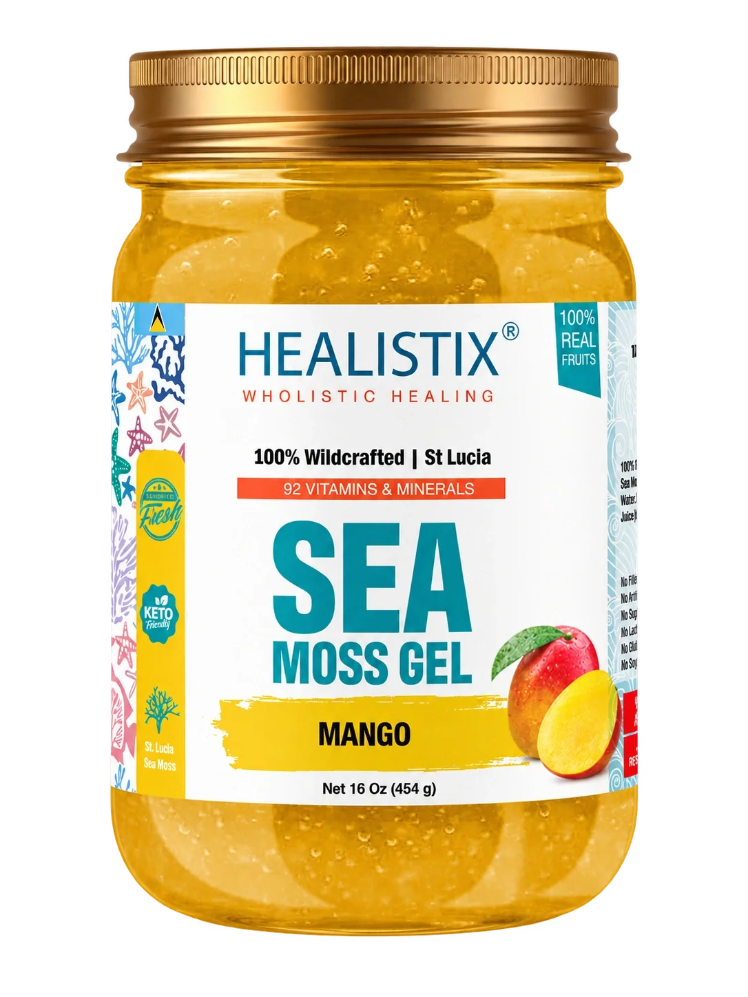 Mango sea moss gel — original front package artwork; enlarge to read