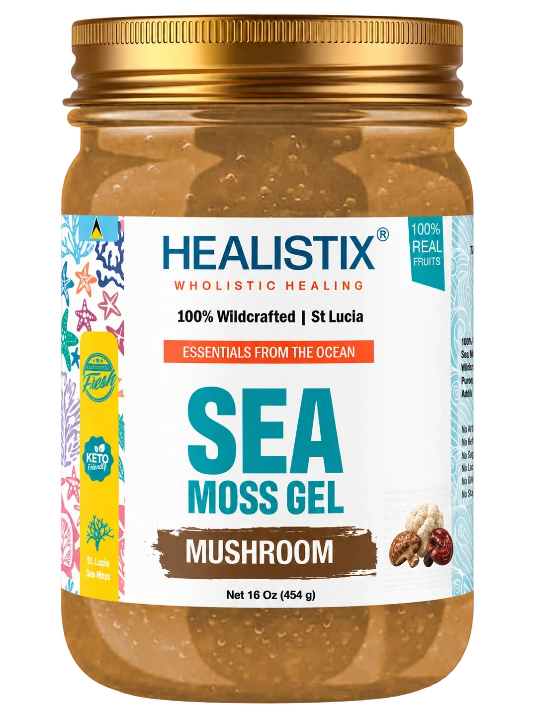 Mushroom Complex sea moss gel — original front package artwork; enlarge to read