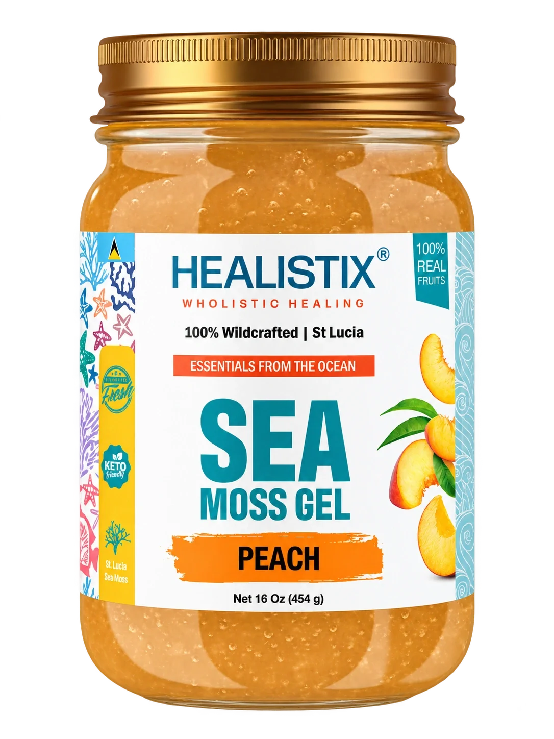 Peach sea moss gel — original front package artwork; enlarge to read