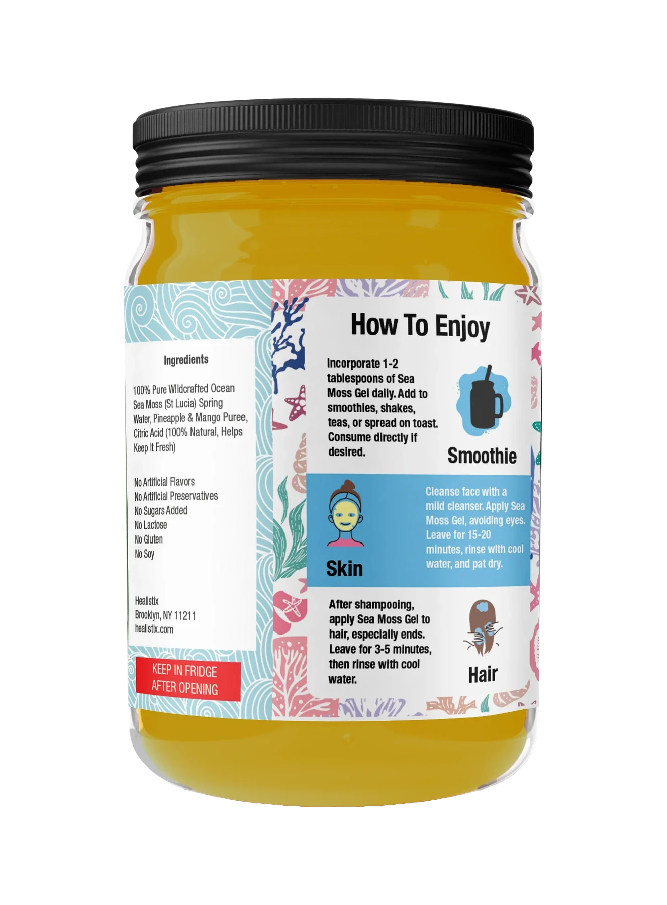 Pineapple Mango sea moss gel — original left package artwork; enlarge to read
