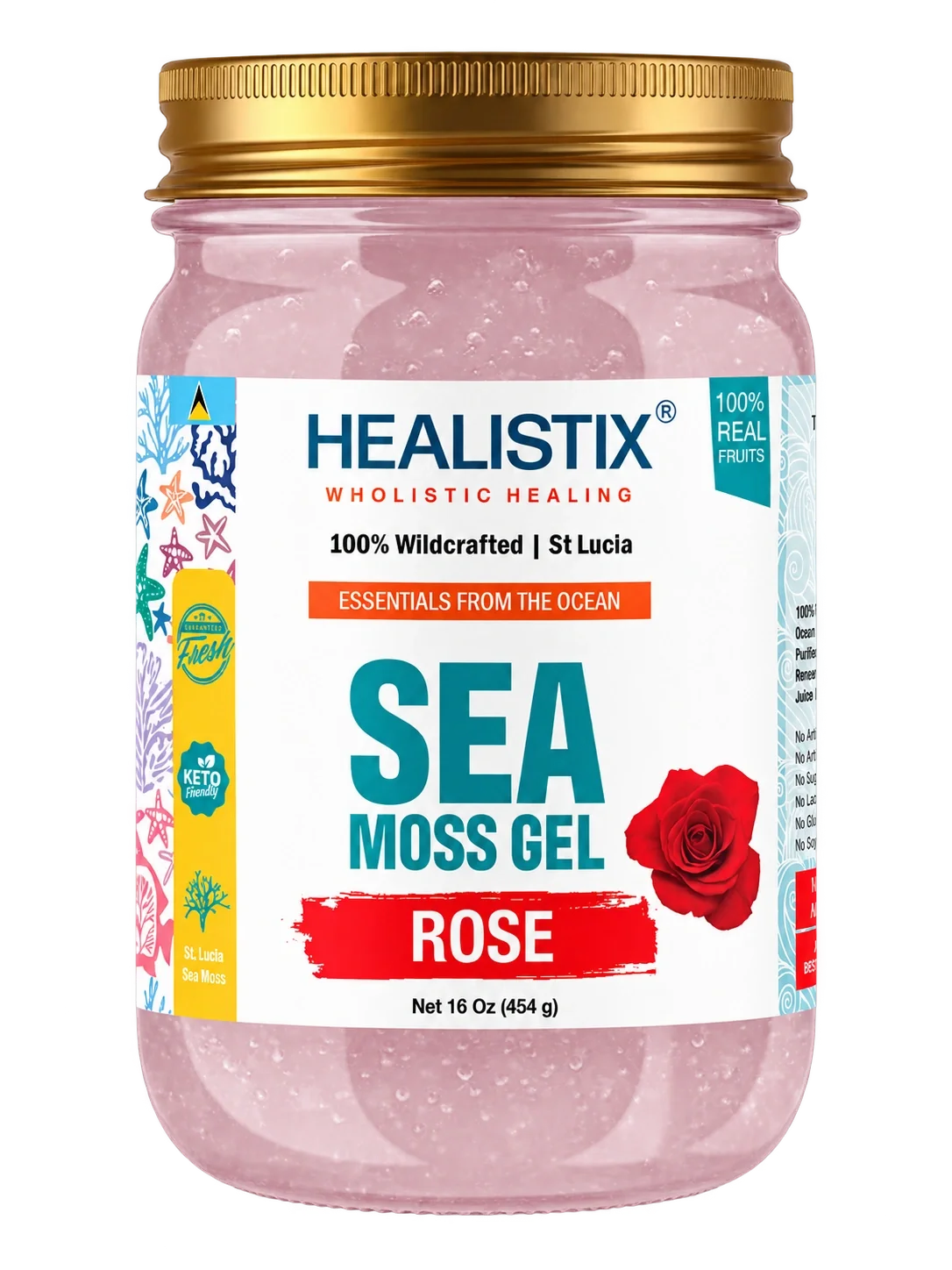 Rose sea moss gel — original front package artwork; enlarge to read