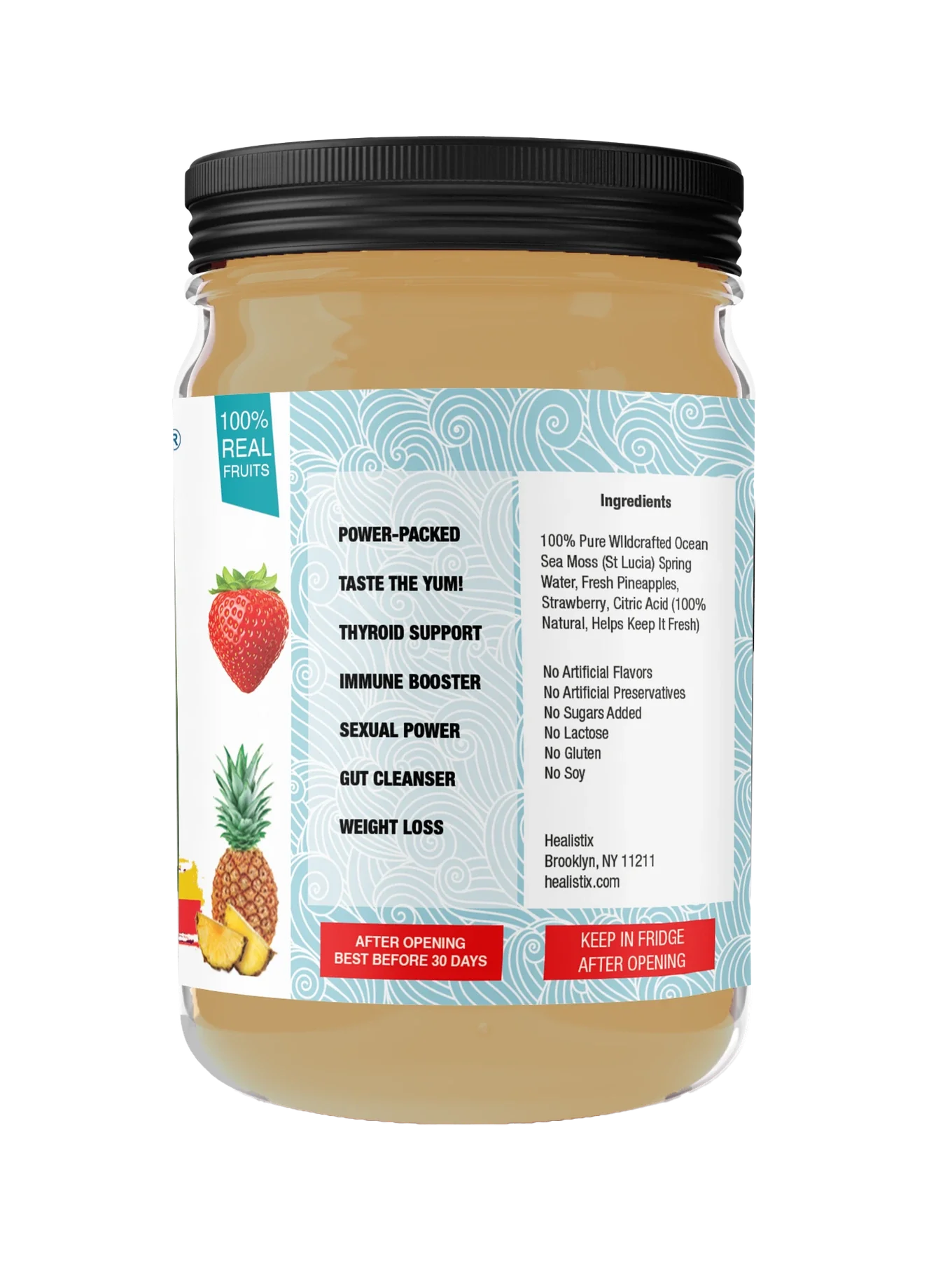 Strawberry Pineapple sea moss gel — original right package artwork; enlarge to read