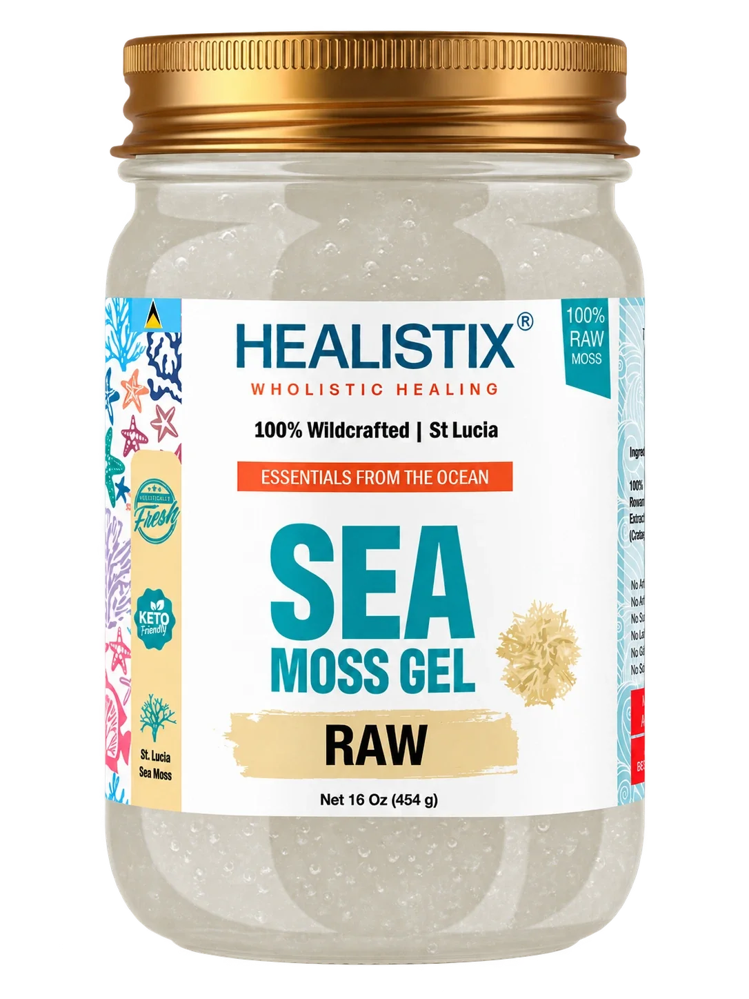 Raw sea moss gel jar with the updated Healistix label
