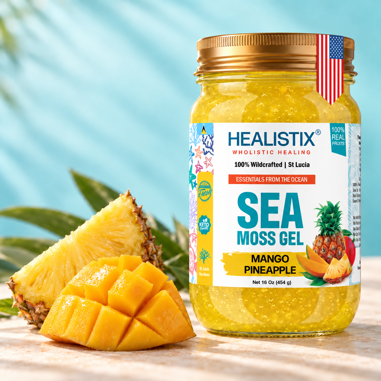Pineapple Mango sea moss gel — campaign jar photograph
