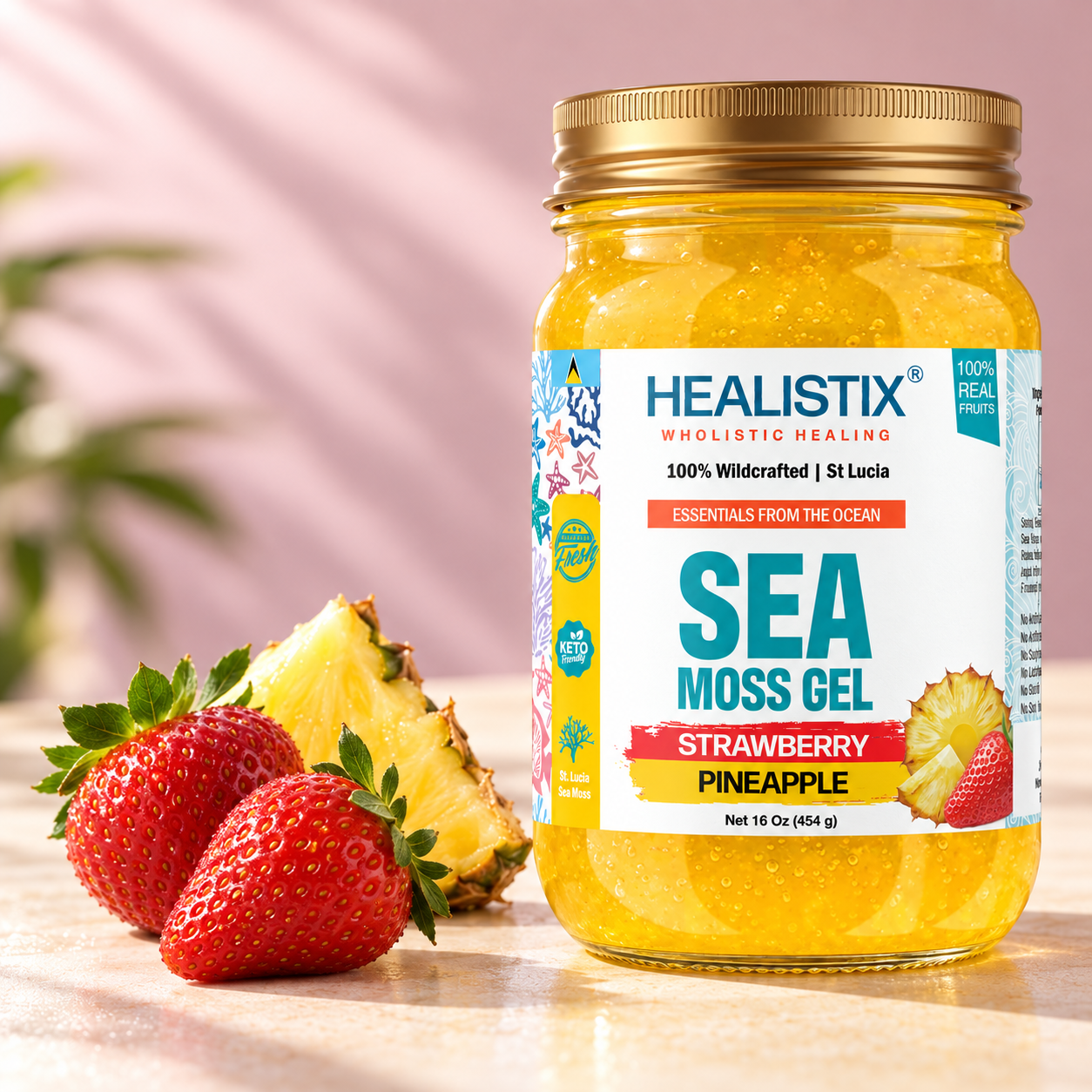 Strawberry Pineapple sea moss gel — campaign jar photograph